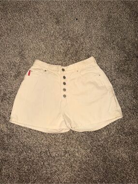 BONGO White High-Waist Button-Fly Denim Shorts